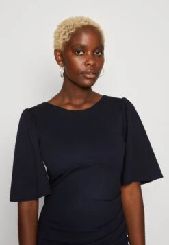 Wal G Puff Sleeve Midi Dress - Shift Dress - Navy Blue -Wal G fe735a58bbb4461d9994c1aeef1c7398